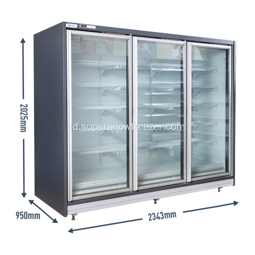 Pintu kaca ganda display supermarket freezer vertikal